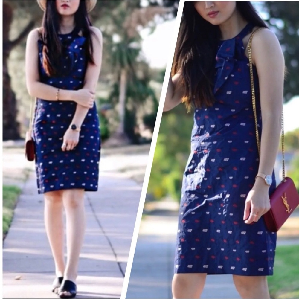 Banana Republic Pleated Bow Front Halter Shift Dress in Navy $138